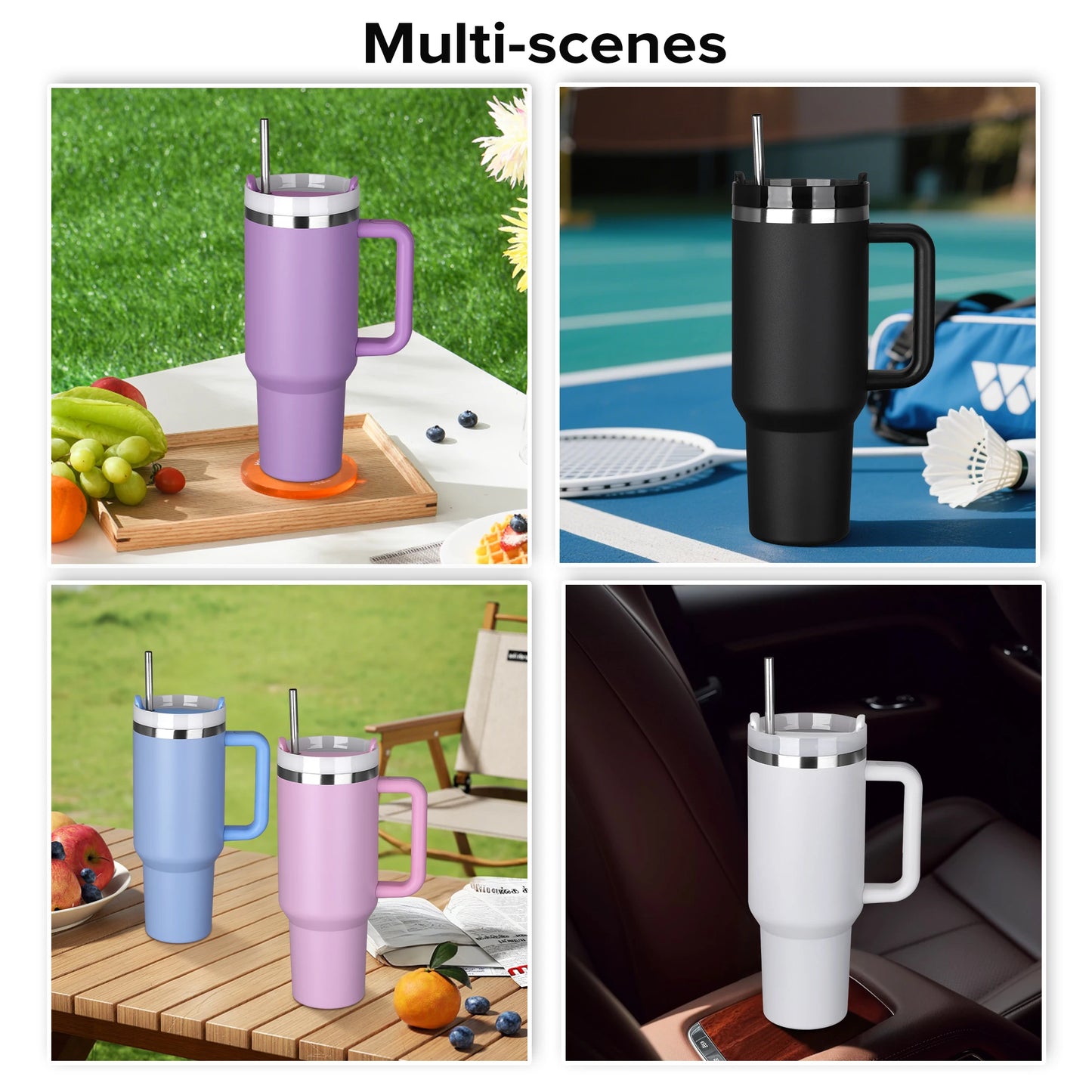 Fastsub Drinkware Stainless Steel Vacuum Tumbler Handle Straw Laser Engraving