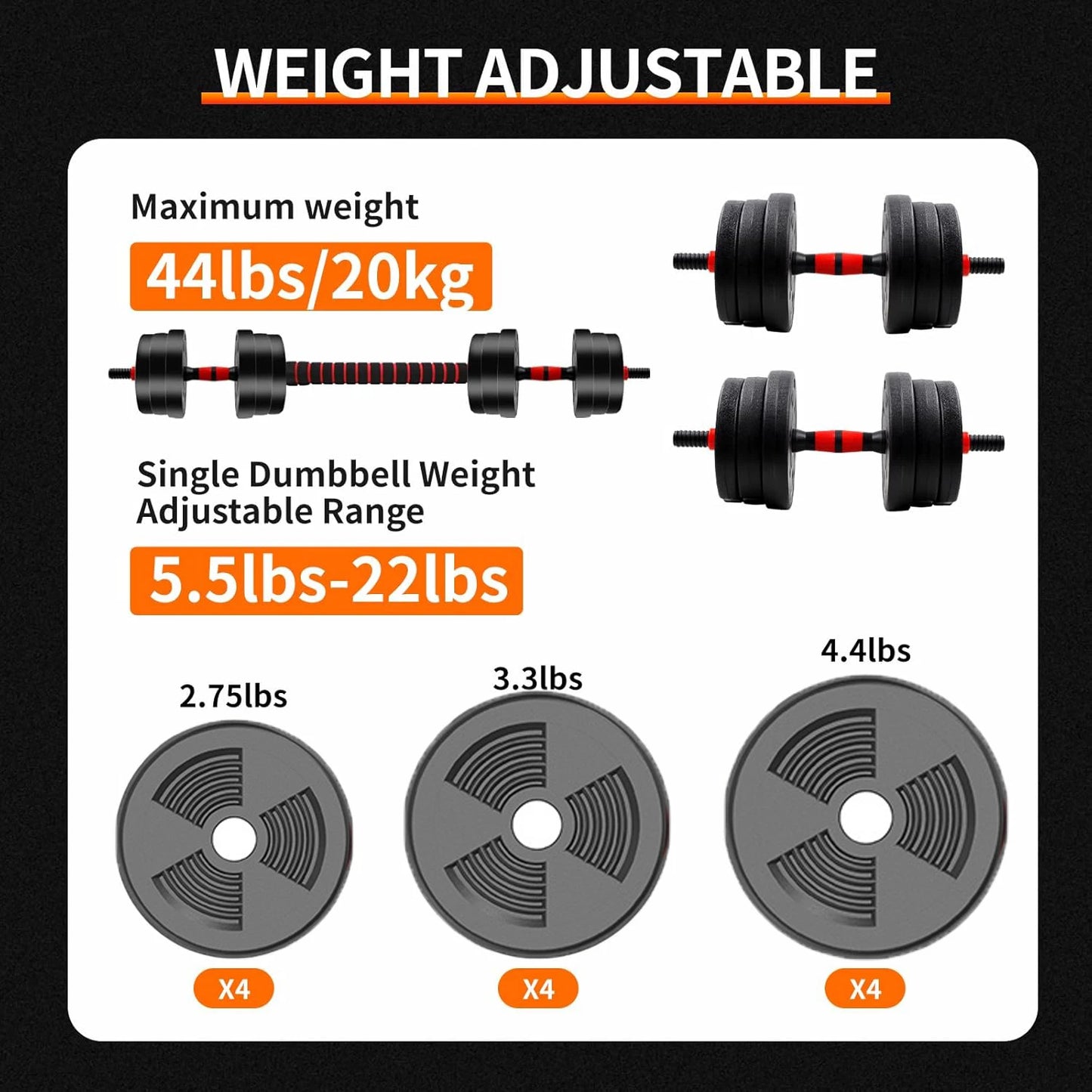 Adjustable Dumbbell To Barbell Set With Anti Slip Grip And Weight Plates