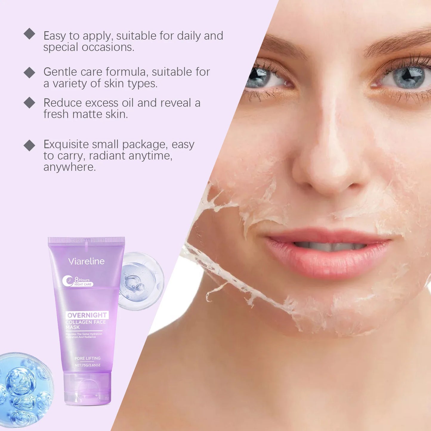 Viareline Overnight Collagen Face Peeling Mask For Hydration