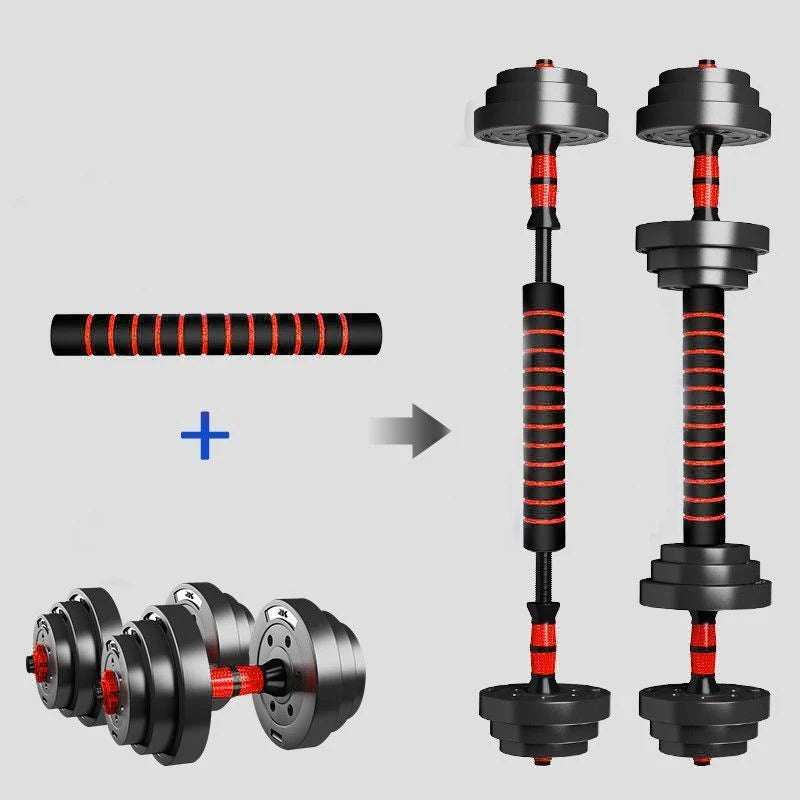 Adjustable Dumbbell To Barbell Set With Anti Slip Grip And Weight Plates