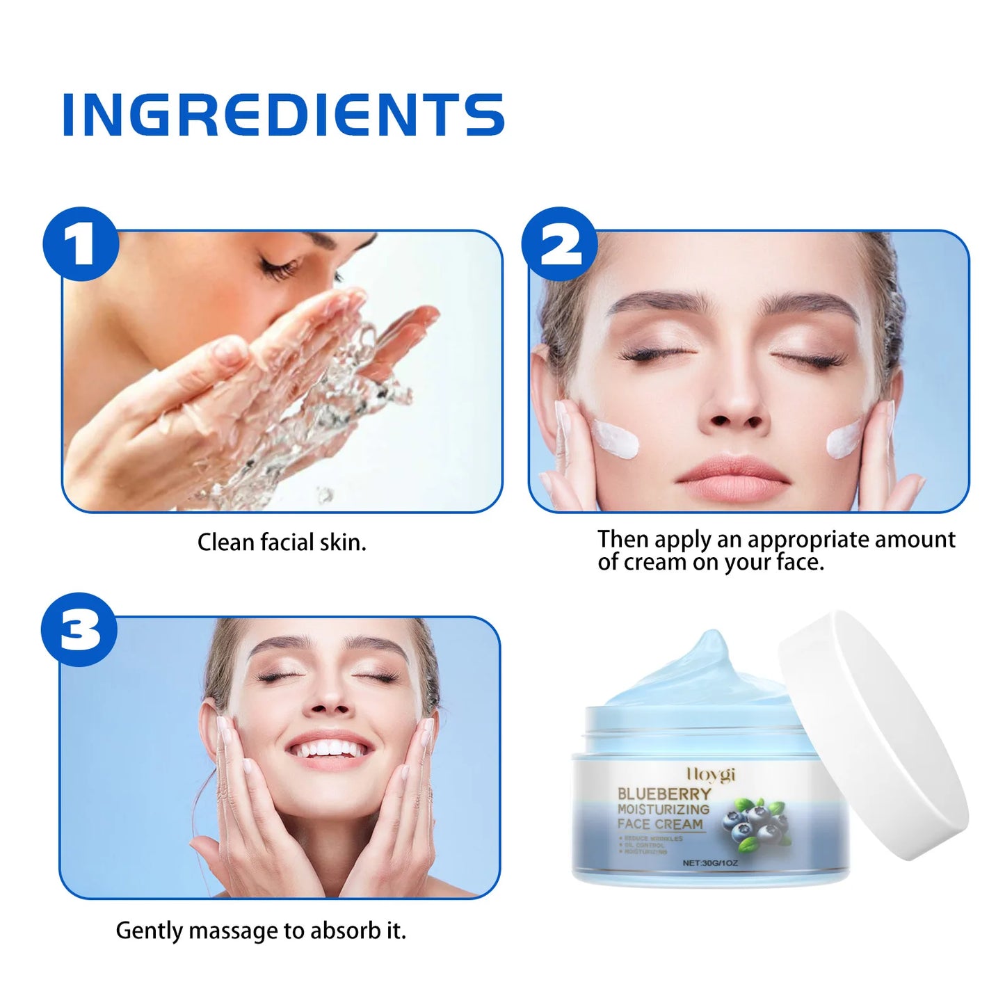 Hoygi Blueberry Face Cream Deep Hydration Smooths Fine Lines