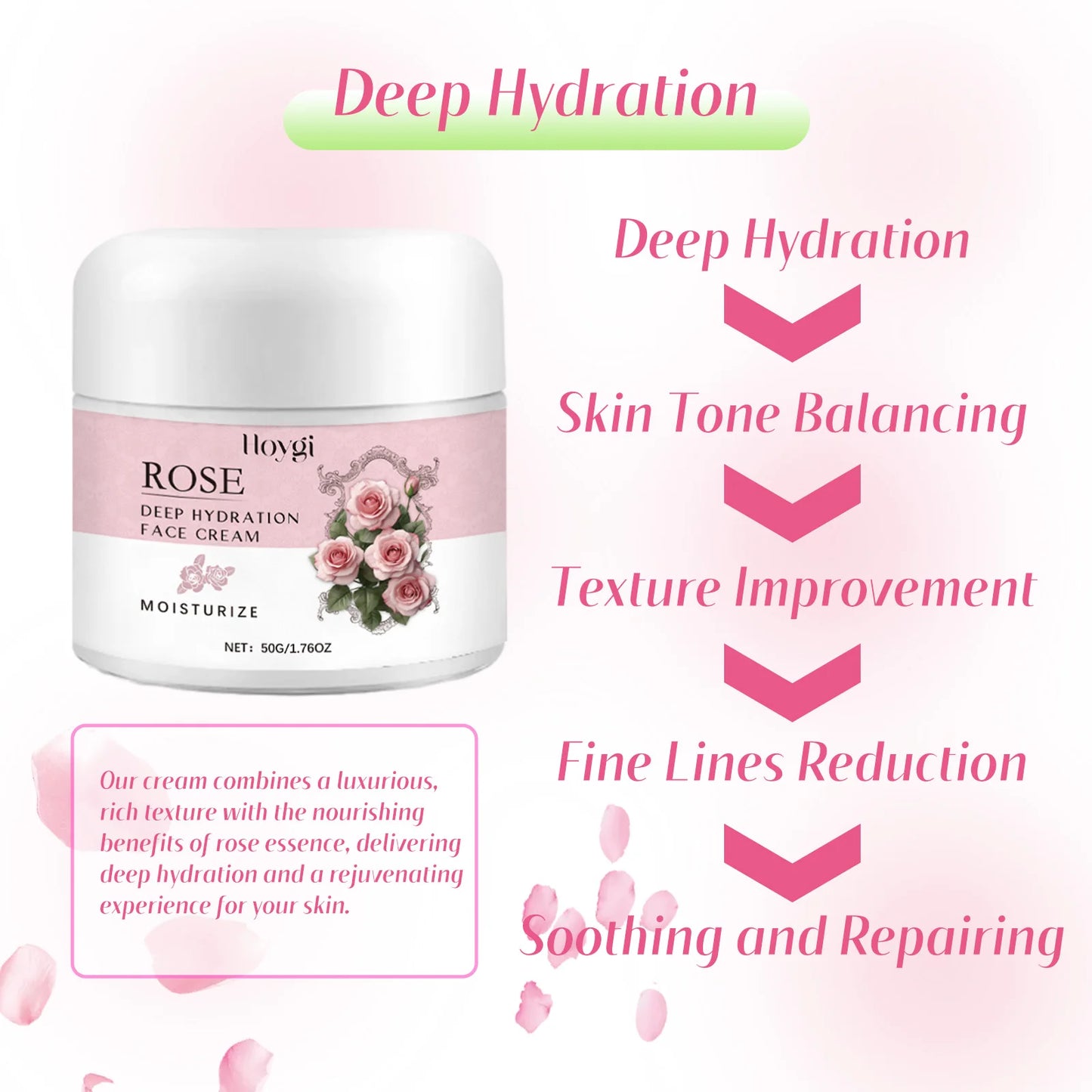 Hoygi Rose Face Cream Deep Moisturizing For Elasticity And Glow