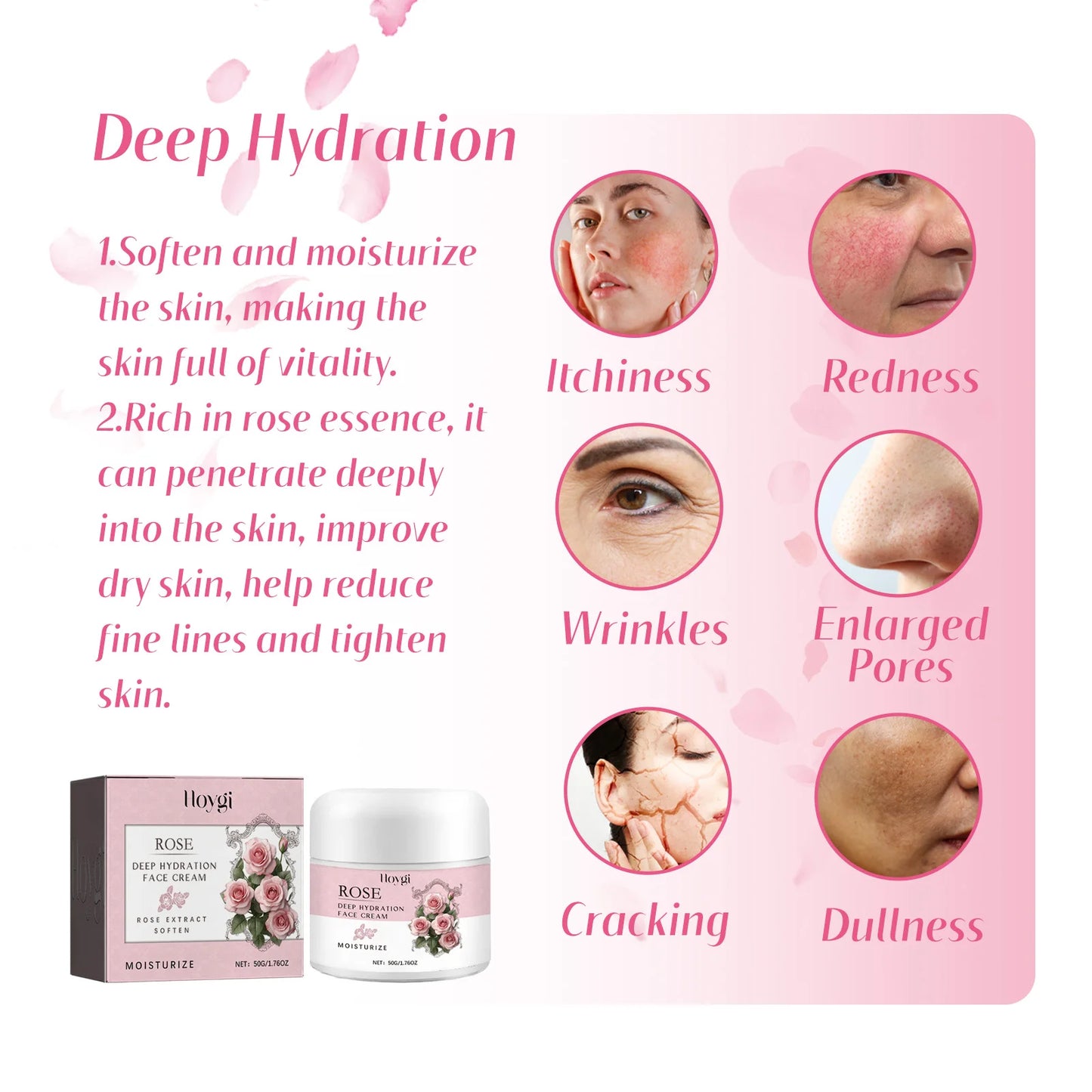 Hoygi Rose Face Cream Deep Moisturizing For Elasticity And Glow