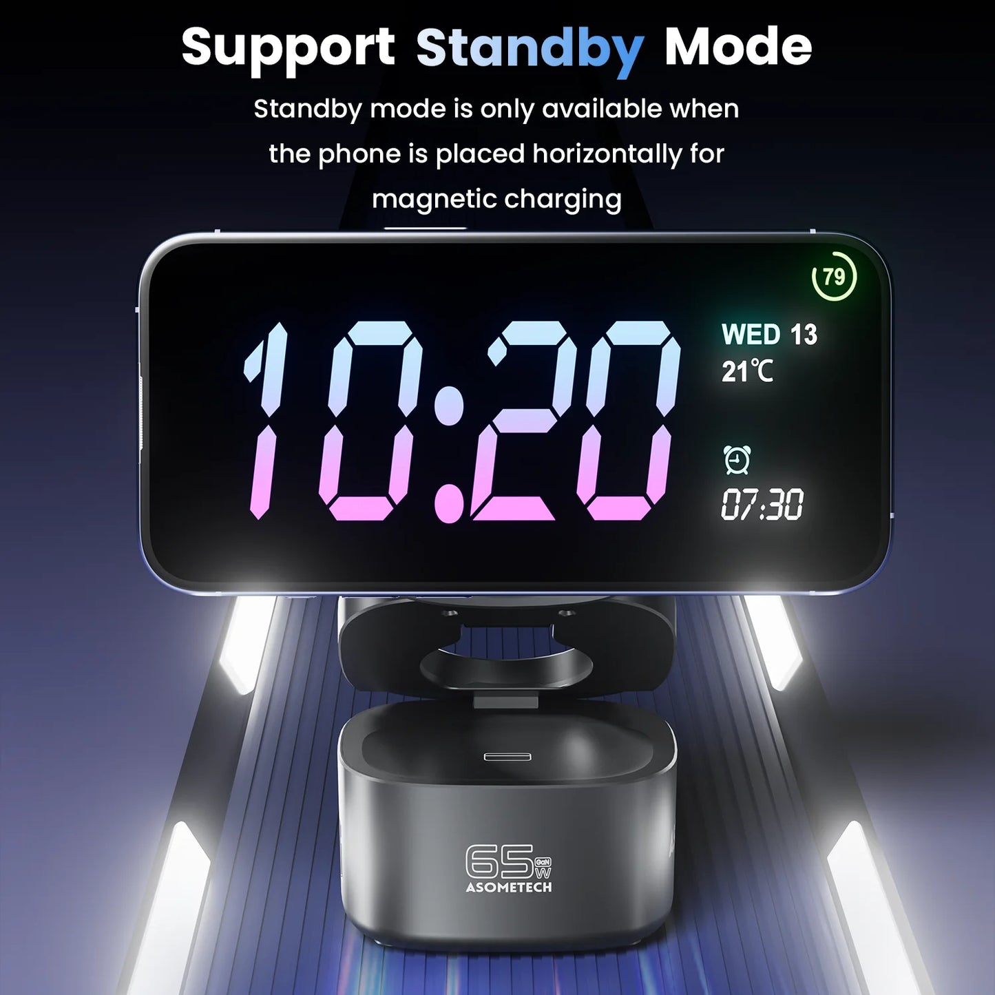 ASOMETECH 65W GaN Fast Charger Magnetic 5-In-1 Foldable Wireless Station