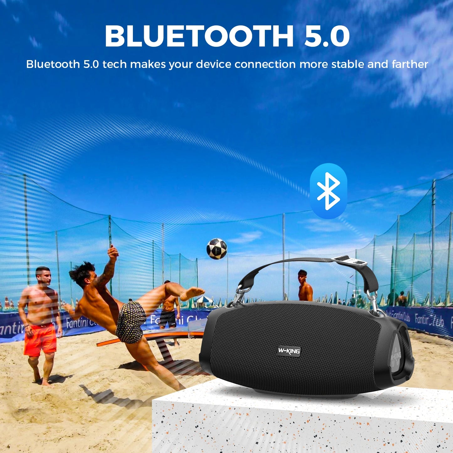 W-KING 70W Waterproof Portable Loud Bluetooth Speaker, Wireless Outdoor Boombox SubwooferTriple Passive Radiators-Deep Bass