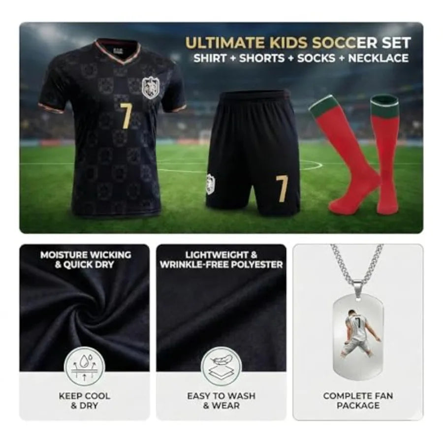 Youth Soccer Jersey Set Uniform Kit Shirt Shorts Socks Training