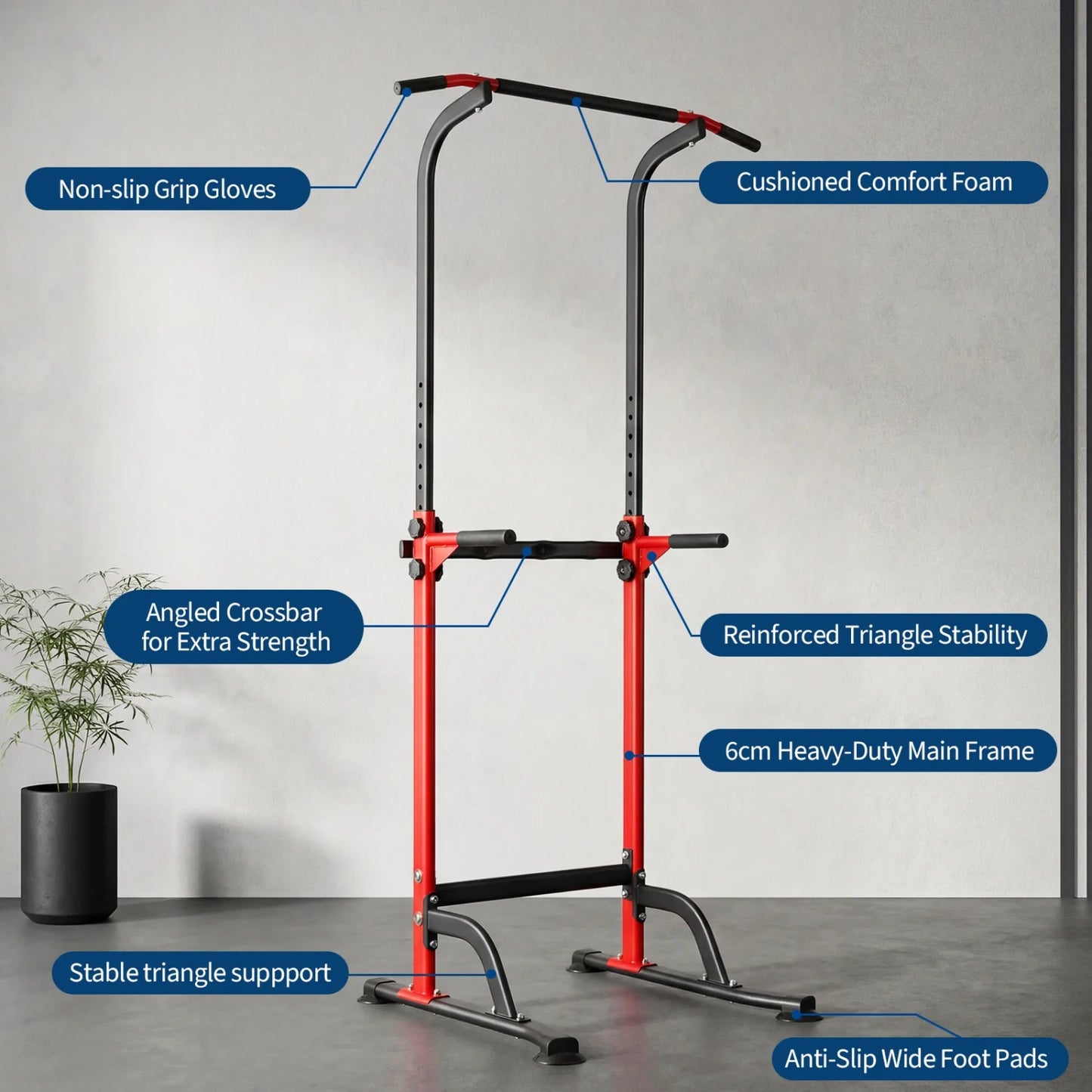 HiMISS Power Tower Pull Up Dip Station With Adjustable Height