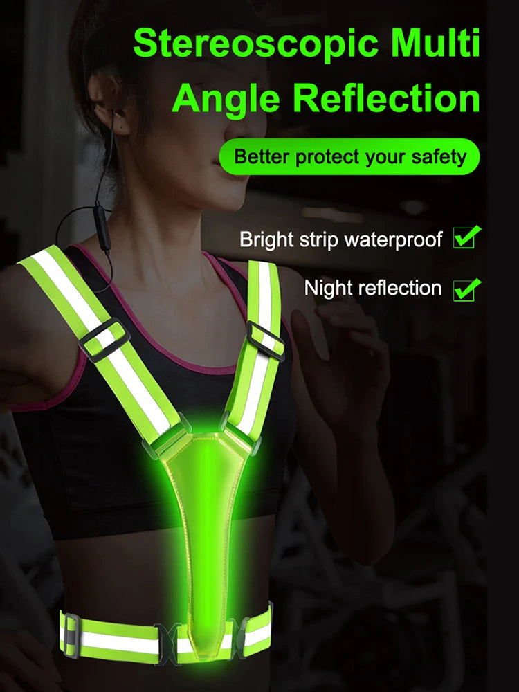LED USB Rechargeable Reflective Running Vest For Night Safety