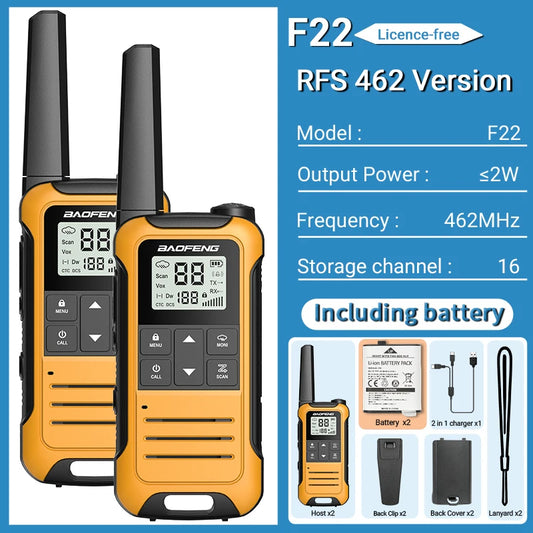 2pcs Baofeng F22 Mini Walkie Talkie PMR FRS Long Range Rechargable Portable Kids Two Way Radio Type-C Charger for Camping Trip