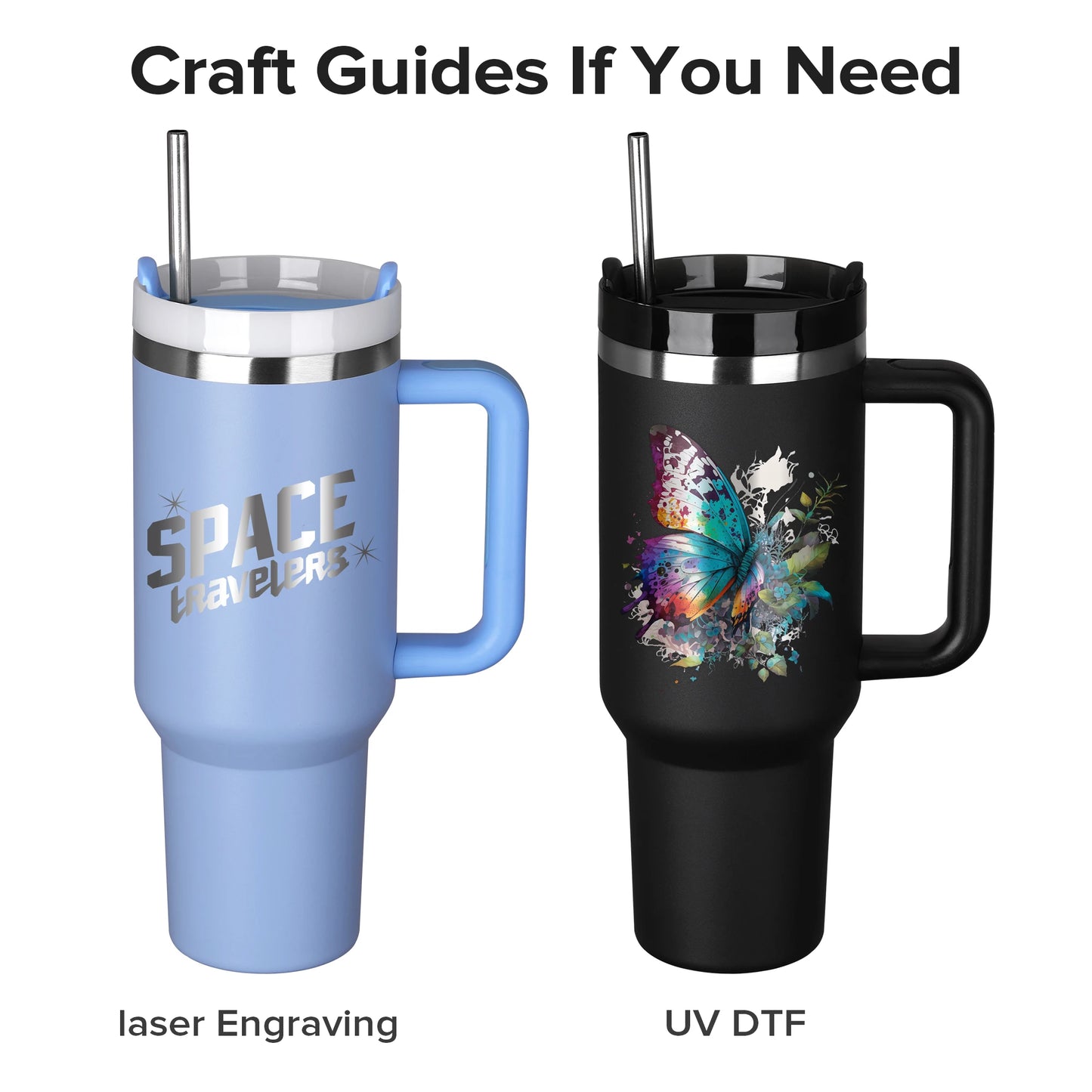 Fastsub Drinkware Stainless Steel Vacuum Tumbler Handle Straw Laser Engraving