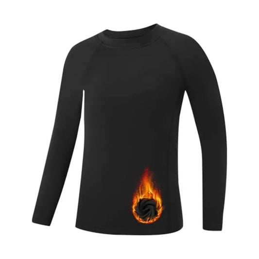 Youth Boys Compression Thermal Base Layer Shirt With Fleece Liner