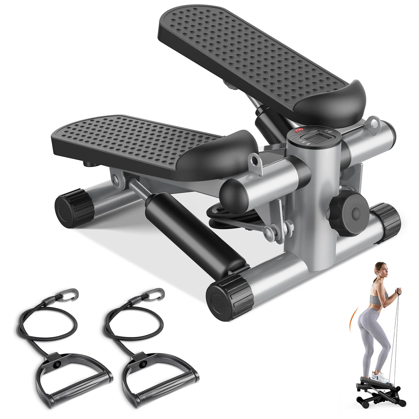 Mini Hydraulic Stepper With Resistance Bands 300 Lbs Capacity Monitor