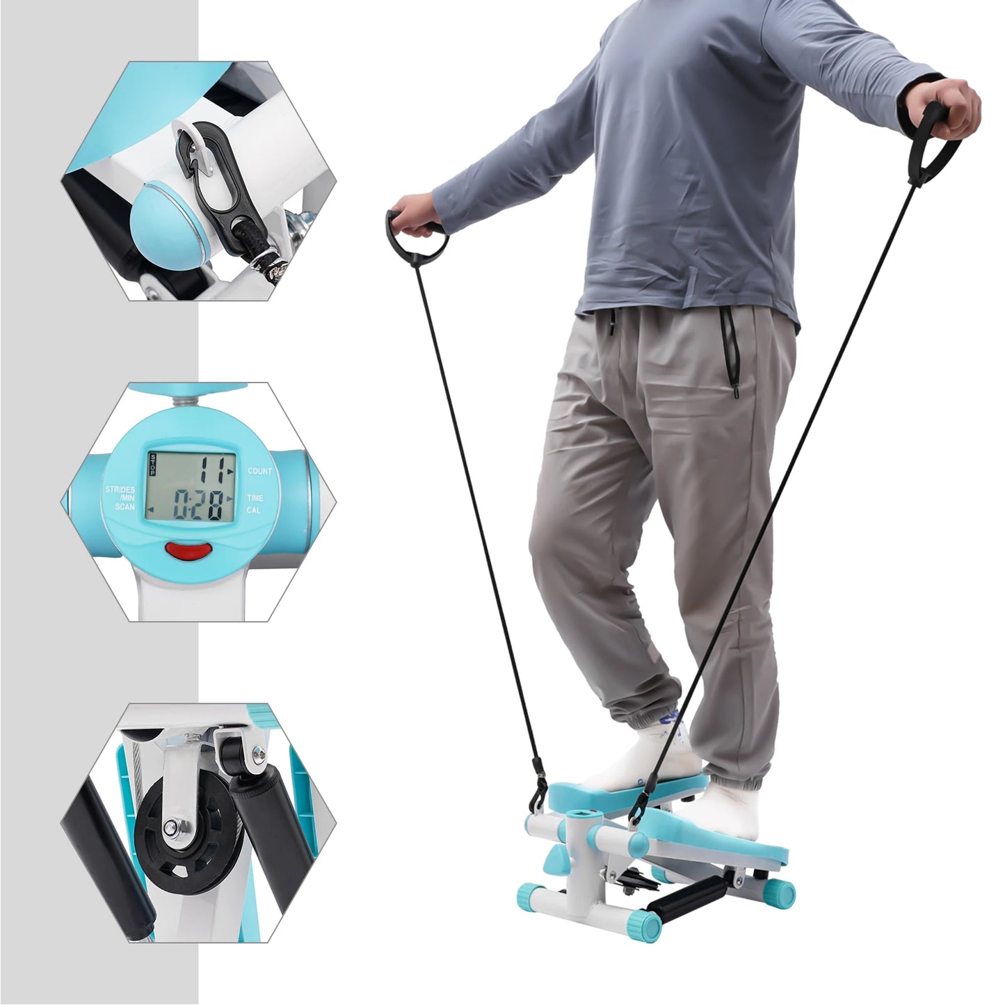 Fitness Twist Stepper With LED Screen And Resistance Bands