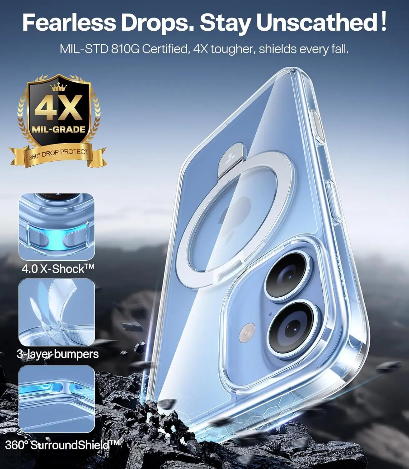 Clear Magnetic iPhone 17 Case with Stand, 4X Military Drop Protection, Camera Control, Slim Design