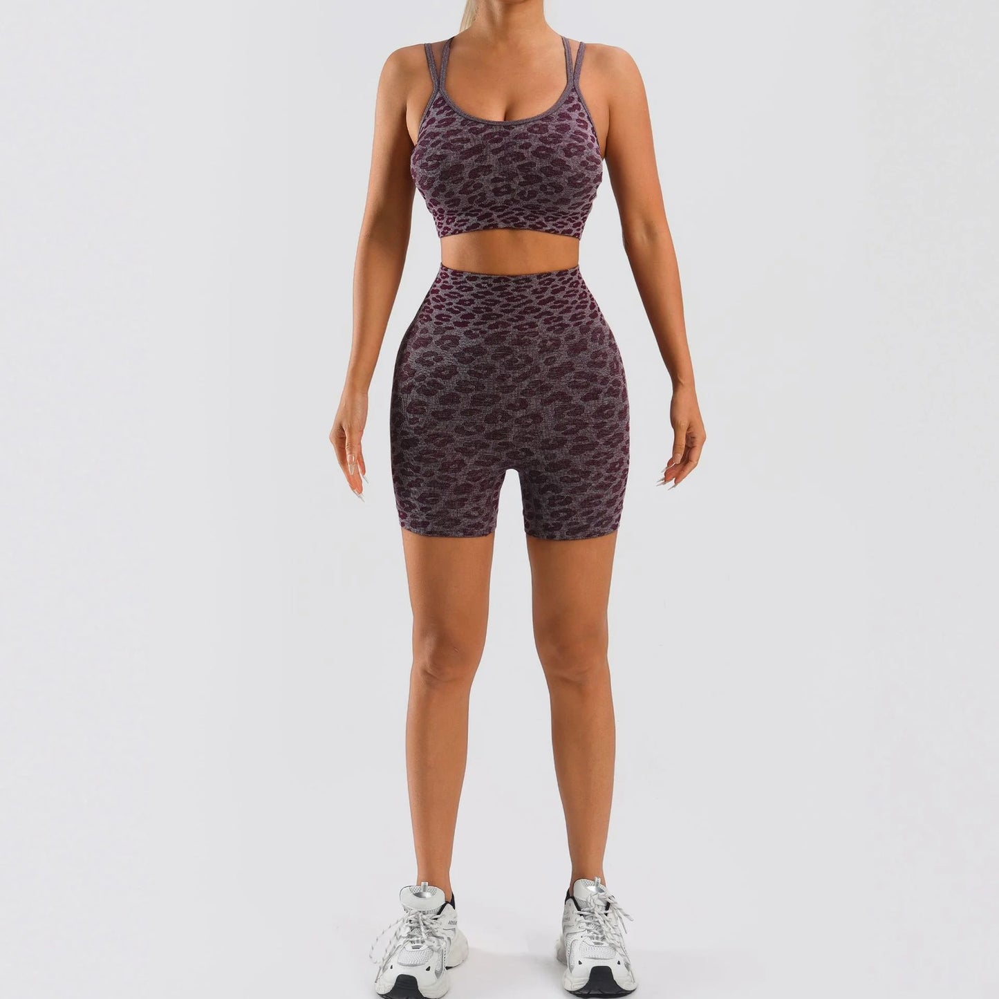Leopard Print Women's 2-Piece Workout Set With Tank And Shorts