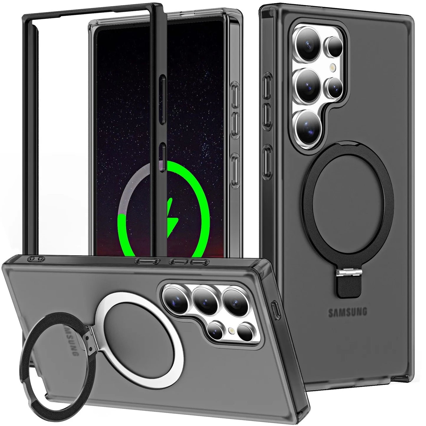 For Samsung Galaxy S25 Ultra/S25 Plus Case with Magnetic Invisible Ring Stand, Compatible with Magnetic, Translucent Matte Case