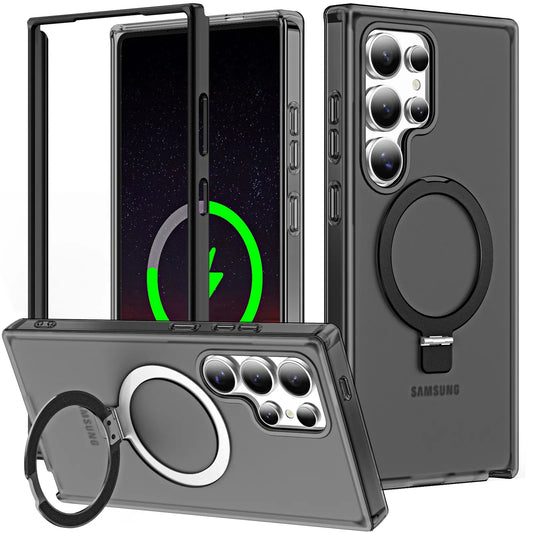 For Samsung Galaxy S25 Ultra/S25 Plus Case with Magnetic Invisible Ring Stand, Compatible with Magnetic, Translucent Matte Case