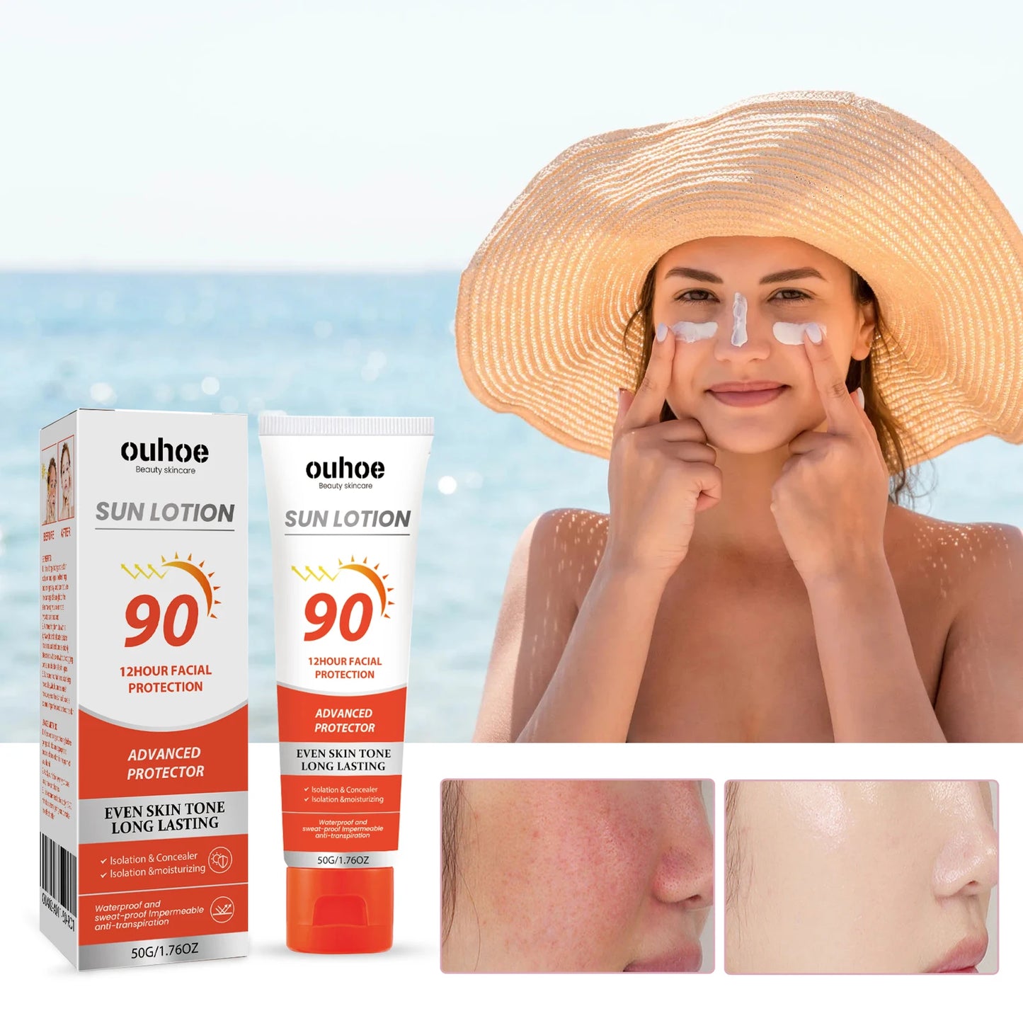 OUHOE Sun Lotion 12-Hour Facial Body SPF Protection