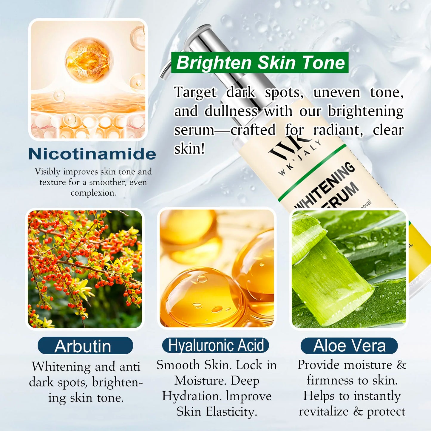 WK’JALY Whitening Serum For Dark Spots Niacinamide Arbutin Freckles