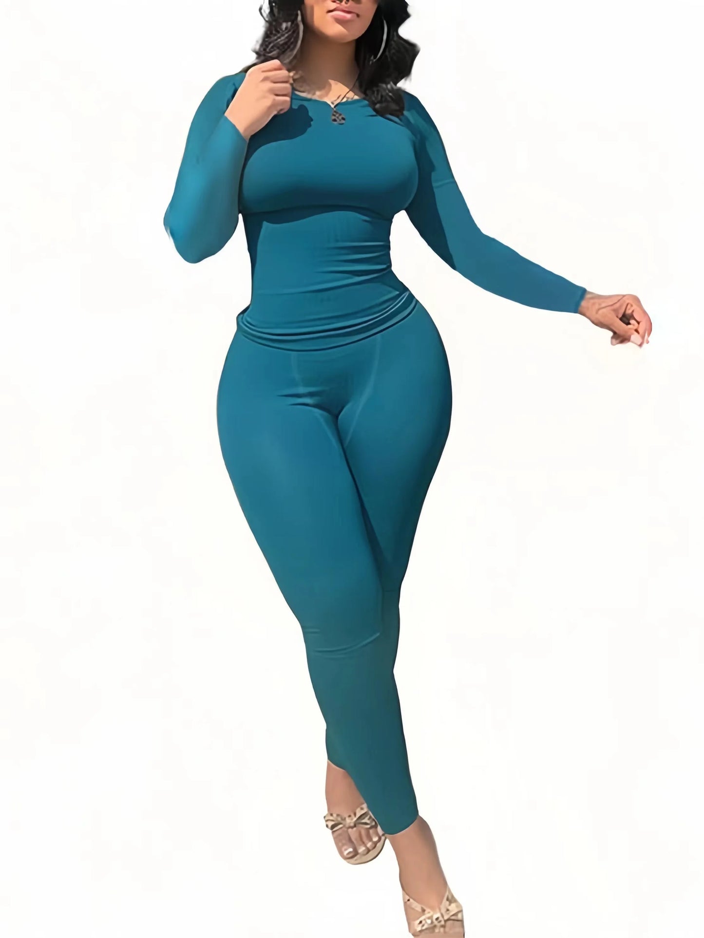 Women's Long Sleeve And Leggings Set For Workout Breathable Polyester Elastane