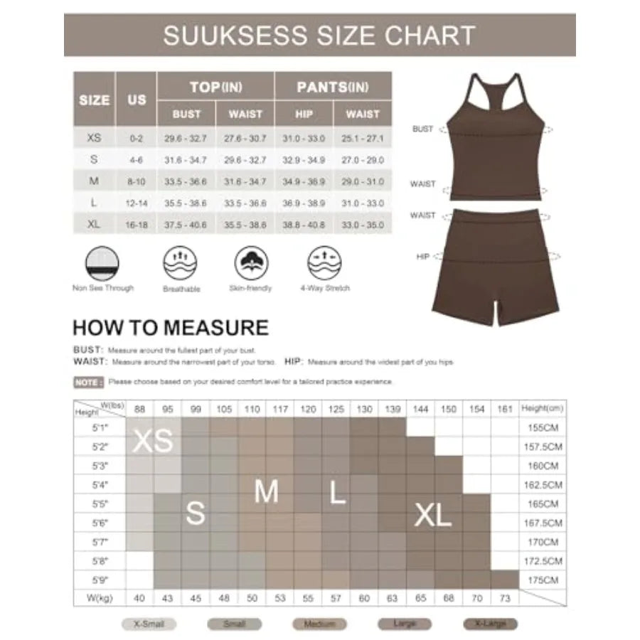Women 2-Piece Workout Set With High Waist Shorts Built-In Bra Tank Tops