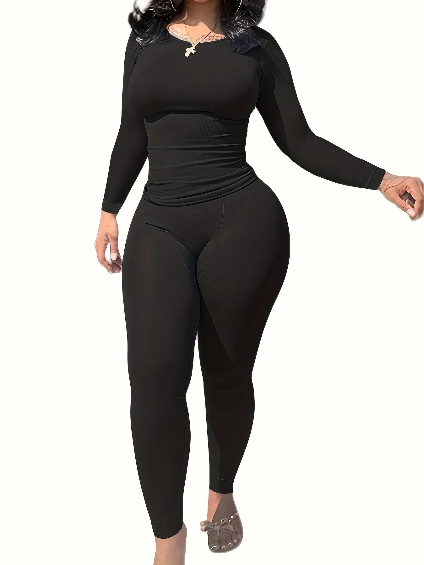 Women's Long Sleeve And Leggings Set For Workout Breathable Polyester Elastane
