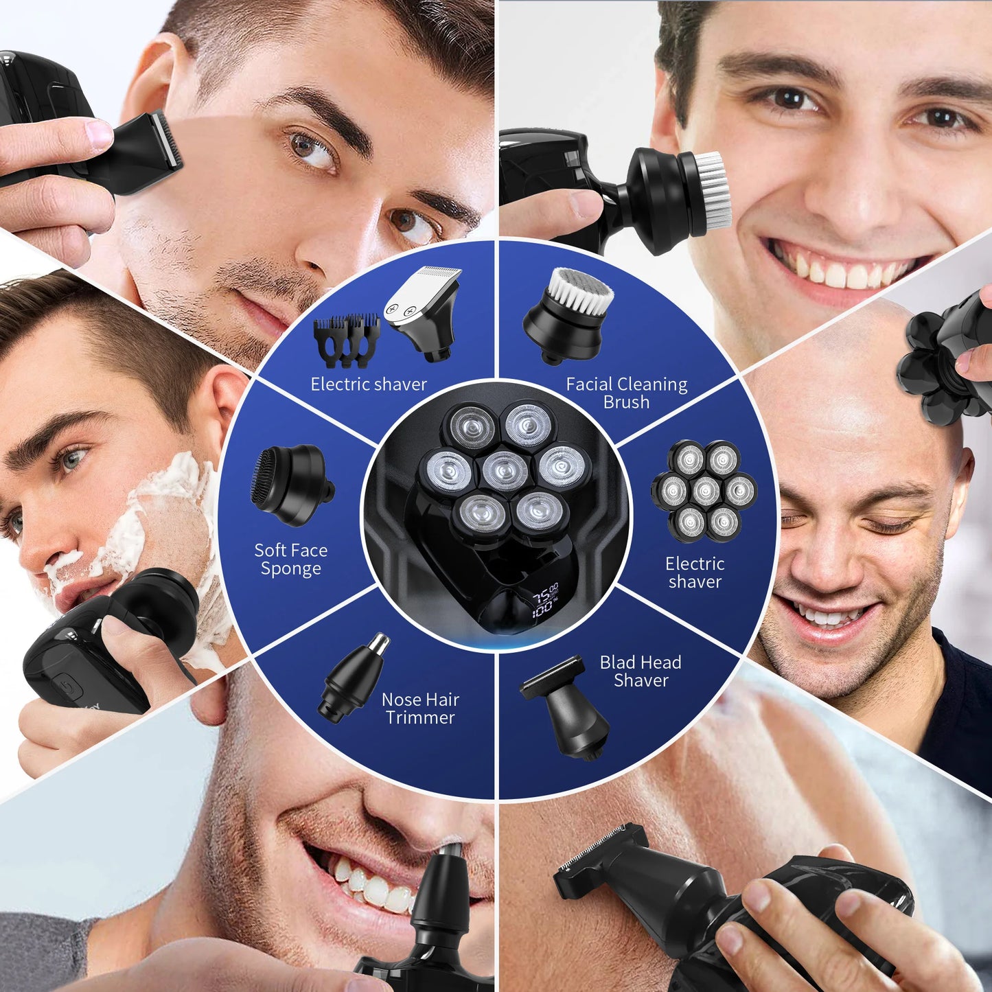 SEJOY 7D Head Shaver 6-In-1 Electric Razor Kit For Men