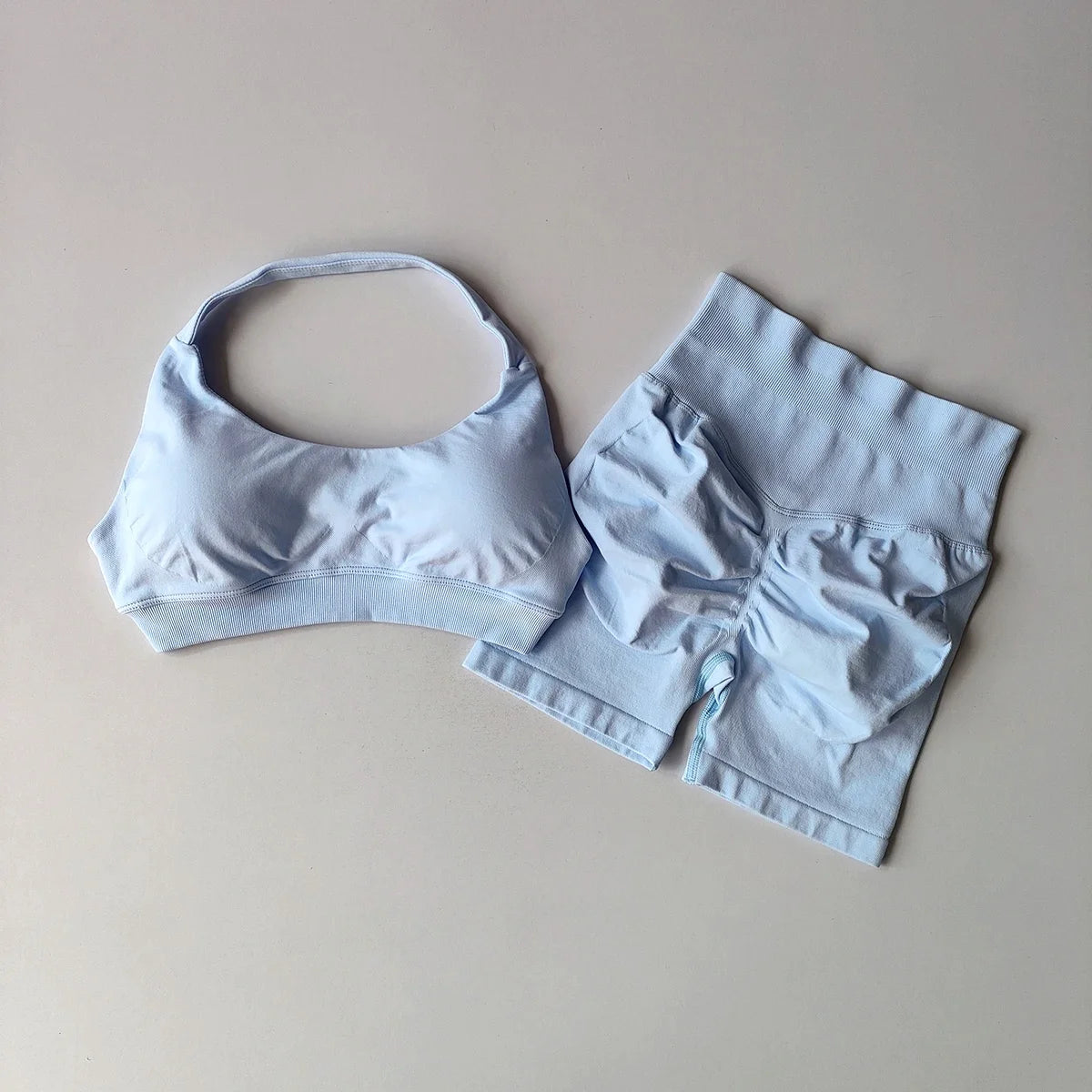 Women's Seamless Yoga Set Two Piece Halter Sports Bra Shorts