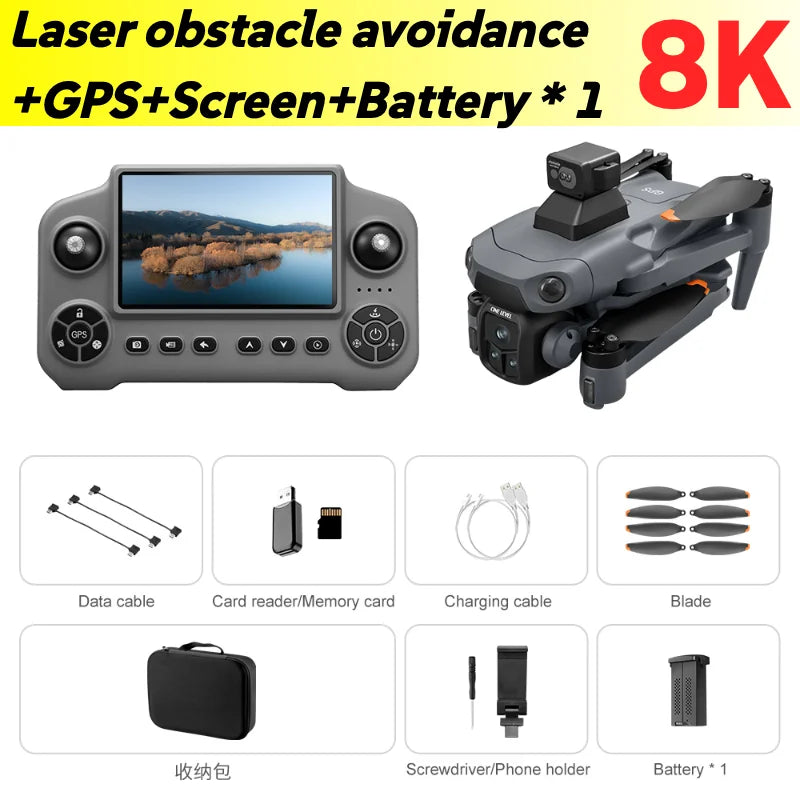 V918 Max Drone Laser Obstacle Avoidance 8K GPS Professional Camera FPV 3000M RC Quadcopter with LCD Screen Remote Control Gifts
