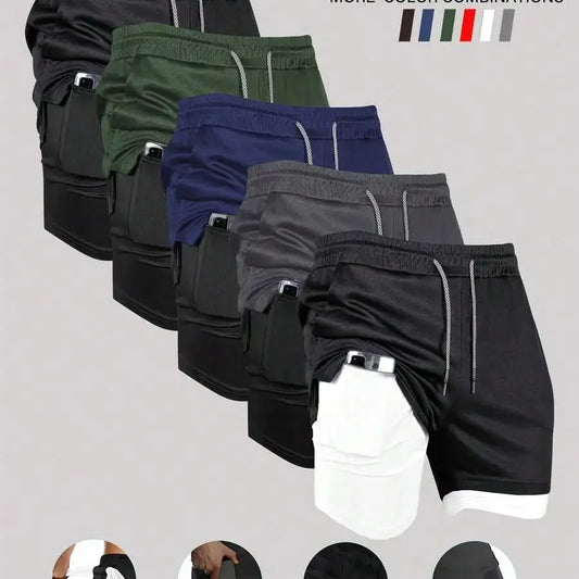 Mens Double Layer Basketball Shorts With Phone Pocket Quick Dry