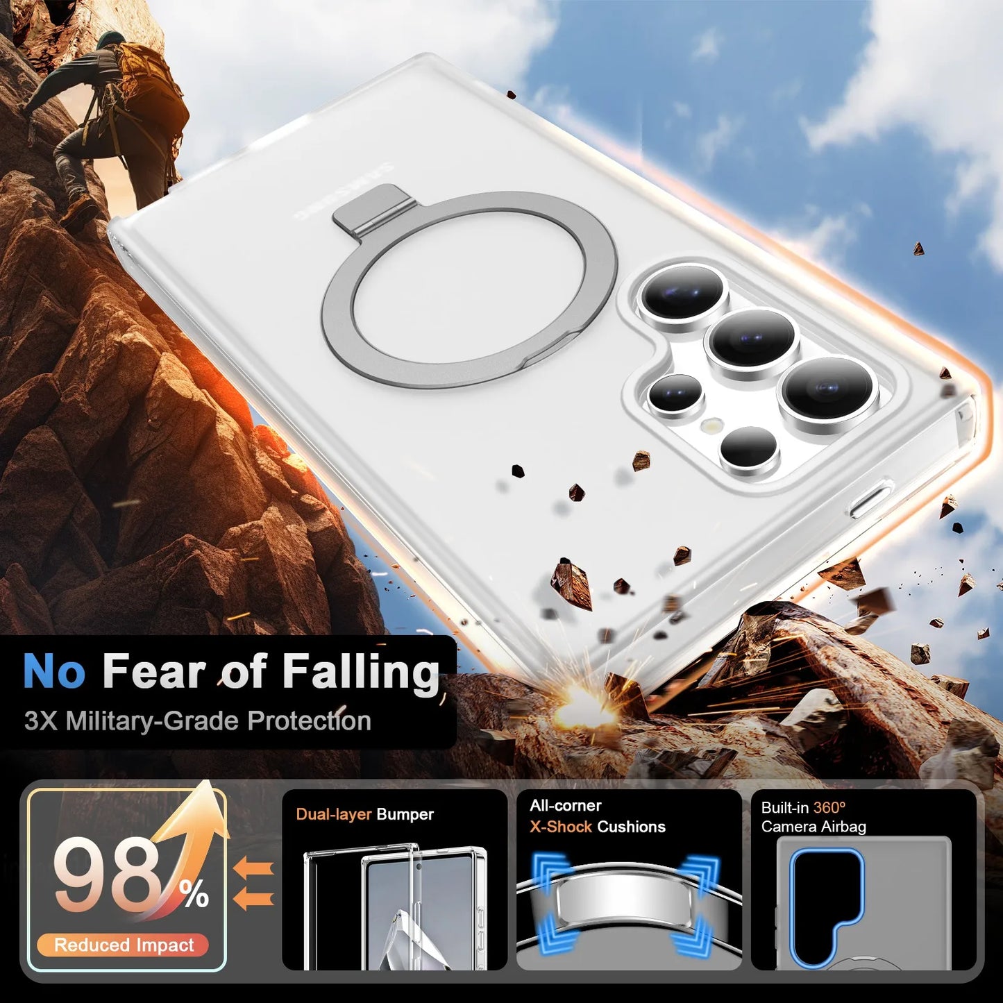 For Samsung Galaxy S25 Ultra/S25 Plus Case with Magnetic Invisible Ring Stand, Compatible with Magnetic, Translucent Matte Case