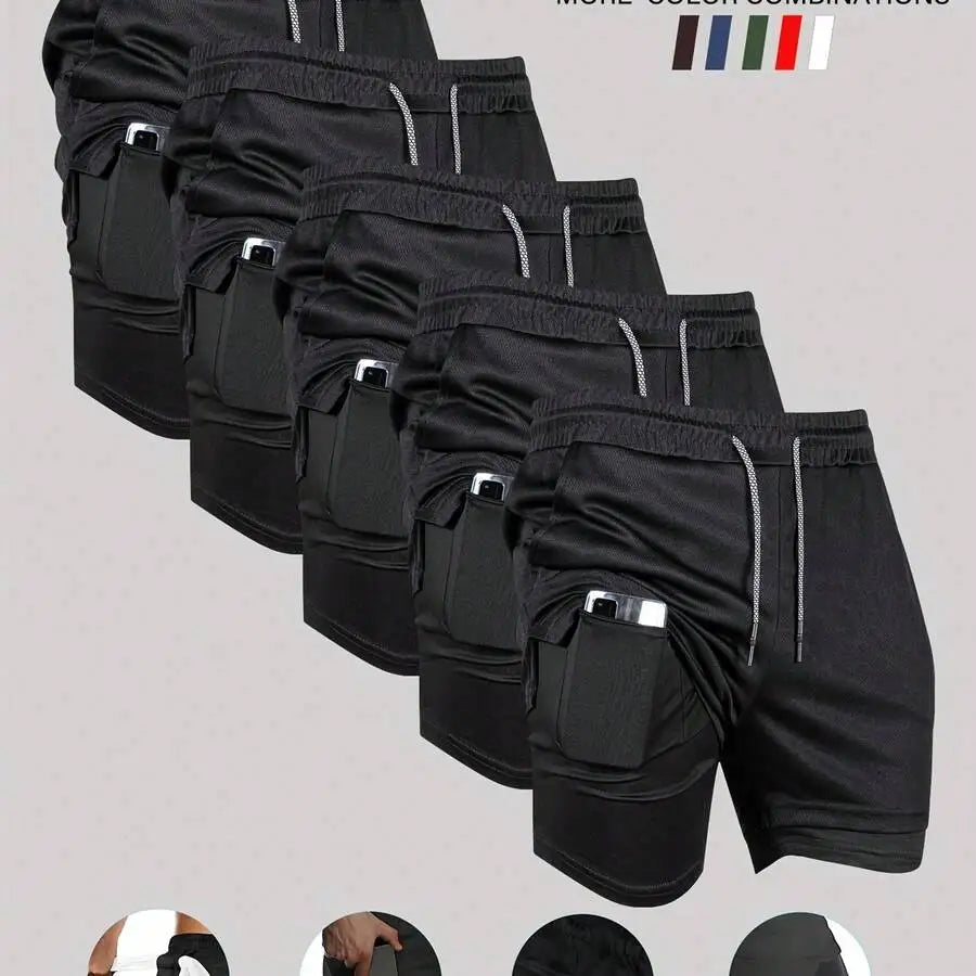 Mens Double Layer Basketball Shorts With Phone Pocket Quick Dry