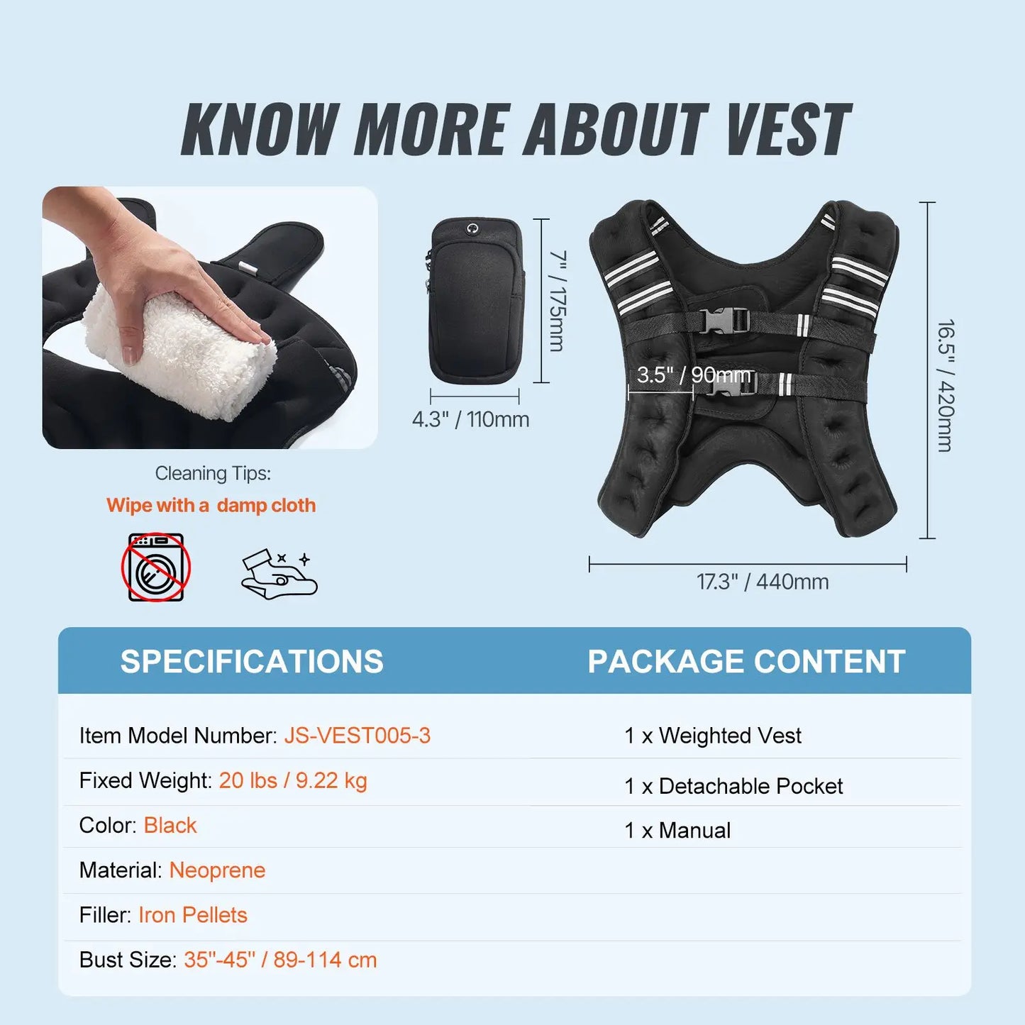 Weighted Vest 20 Lbs With Reflective Stripe And Adjustable Buckle