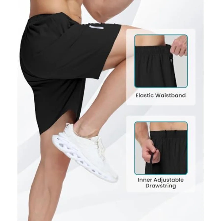 Mens Athletic Gym Shorts With Quick Dry Zipper Pockets