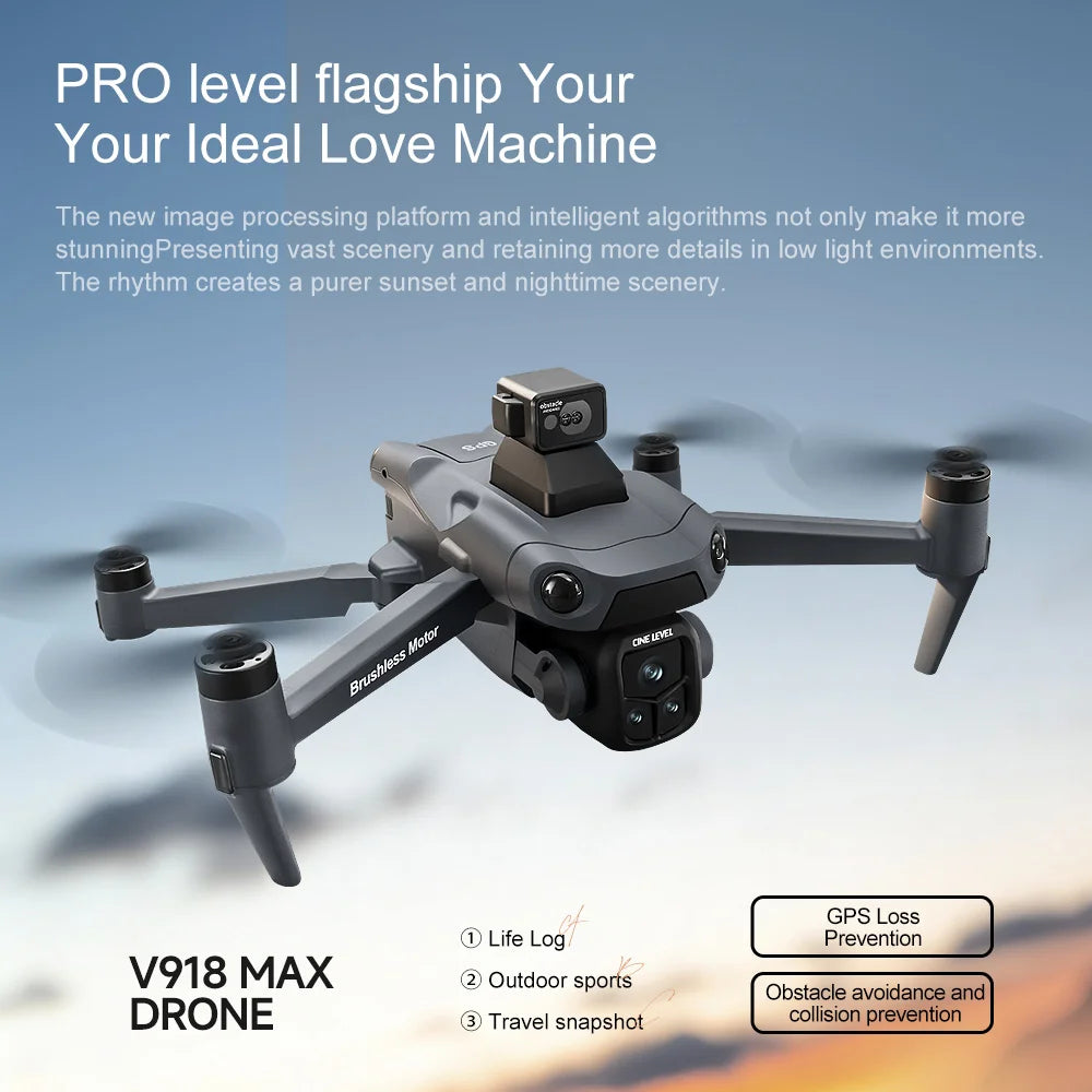 V918 Max Drone Laser Obstacle Avoidance 8K GPS Professional Camera FPV 3000M RC Quadcopter with LCD Screen Remote Control Gifts