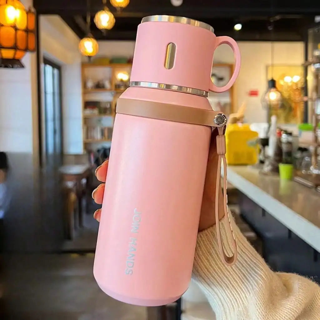 304 Stainless Steel Vacuum Insulated Water Bottle With Cup Lid And Carry Strap