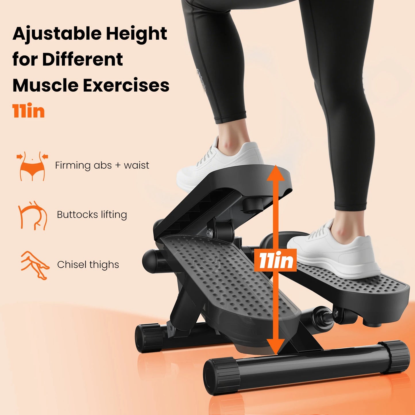 Mini Hydraulic Stepper With Resistance Bands 300 Lbs Capacity Monitor