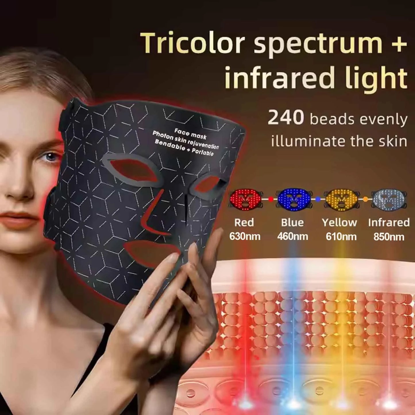 UBilli 4 Modes Portable LED Face Mask Light Therapy For Anti Aging Wrinkles