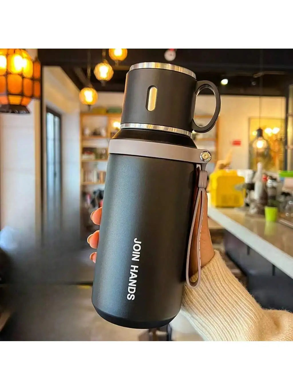 304 Stainless Steel Vacuum Insulated Water Bottle With Cup Lid And Carry Strap