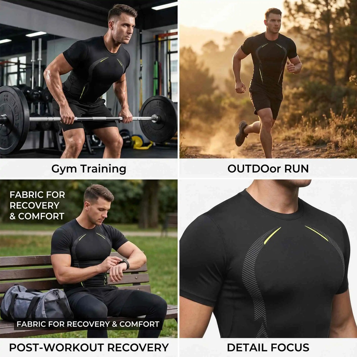 Mens Compression Shirts 3 Pack Baselayer Tops Moisture Wicking QuickDry