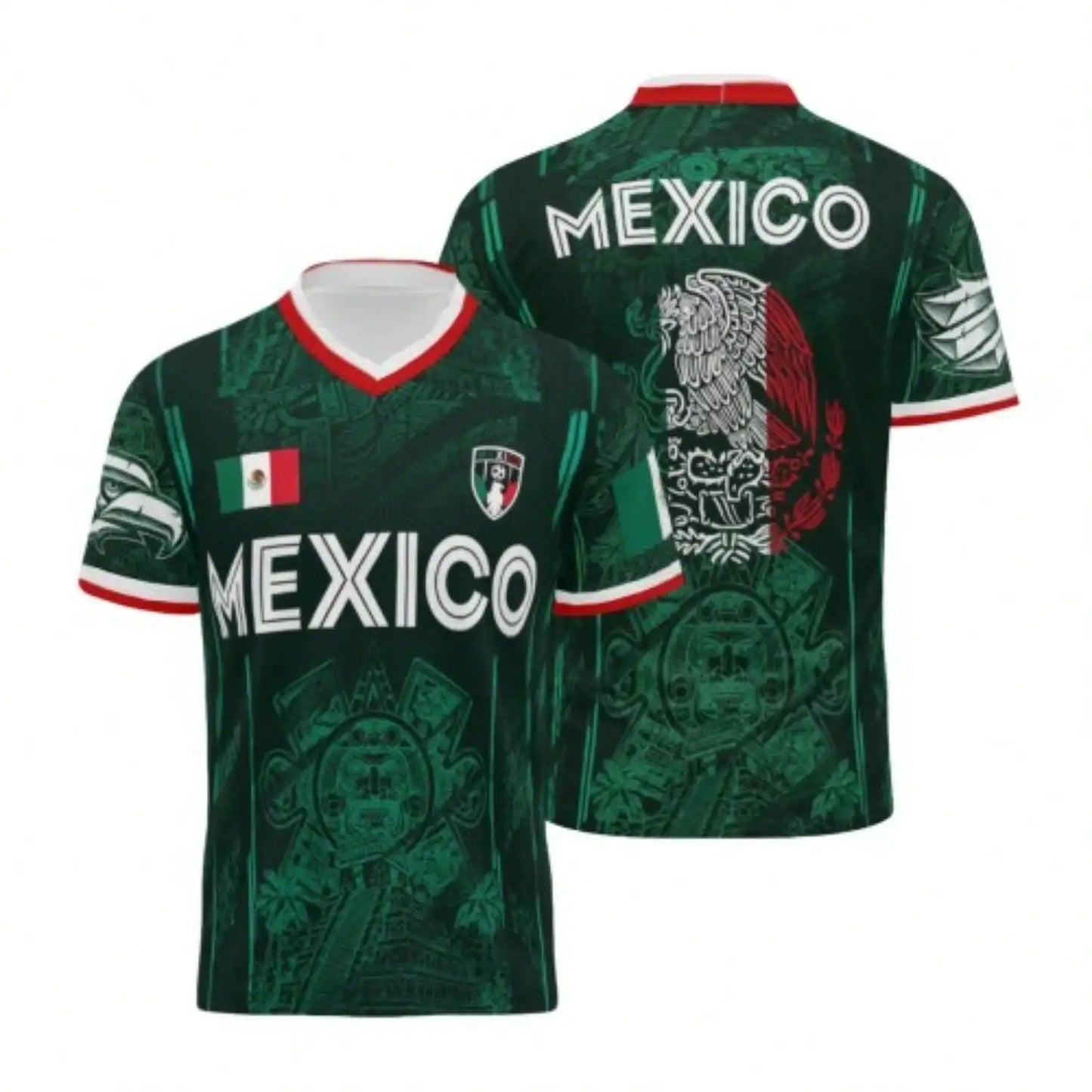 Mexico Soccer Jersey Chichen Itza Pyramid Graphic Retro Print