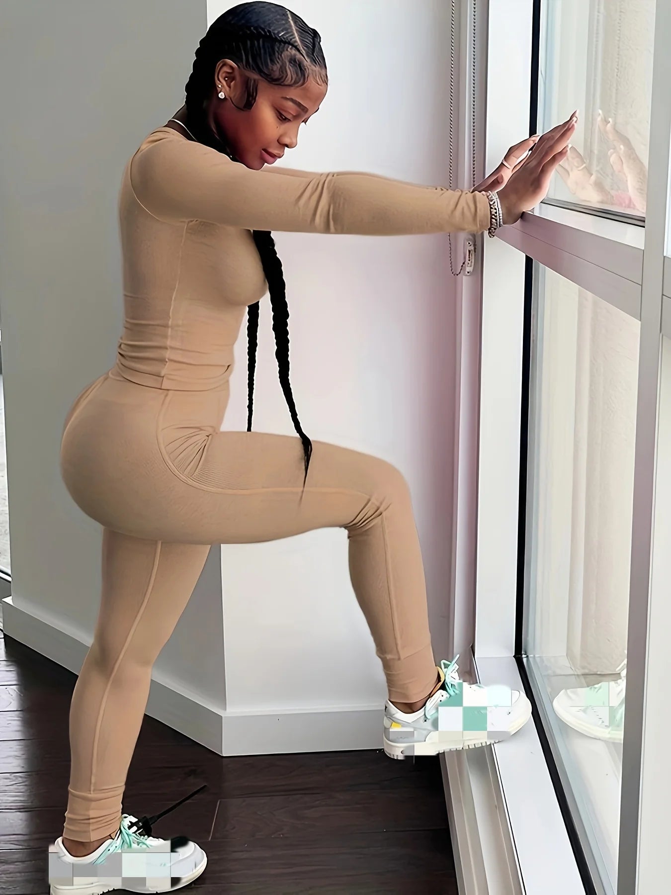 Women's Long Sleeve And Leggings Set For Workout Breathable Polyester Elastane
