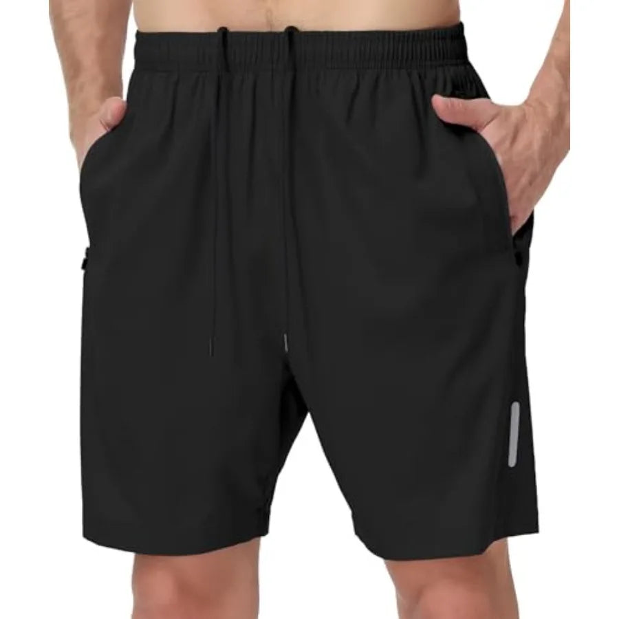 Mens Athletic Gym Shorts With Quick Dry Zipper Pockets