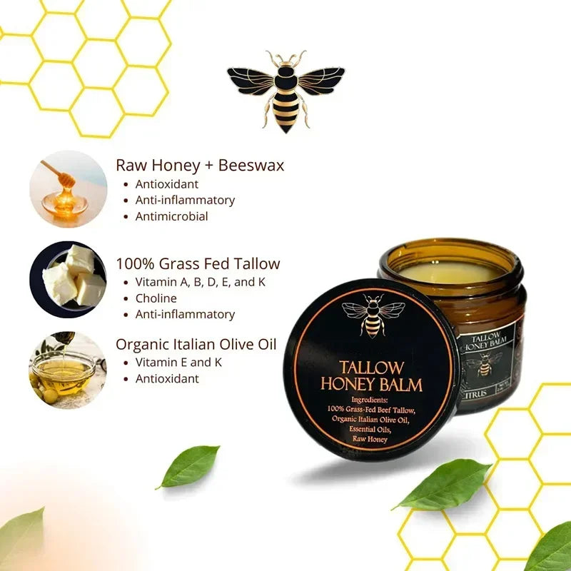 Beef Tallow Balm With Raw Honey Moisturizing Cream For Soft Skin