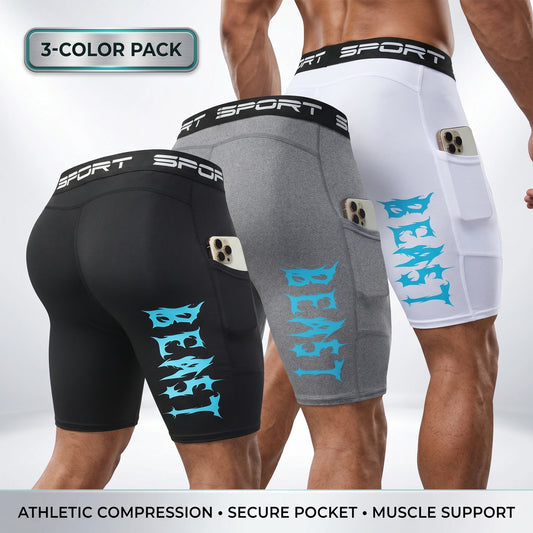 Men's Compression Shorts With Phone Pocket 3 Pack Quick Dry