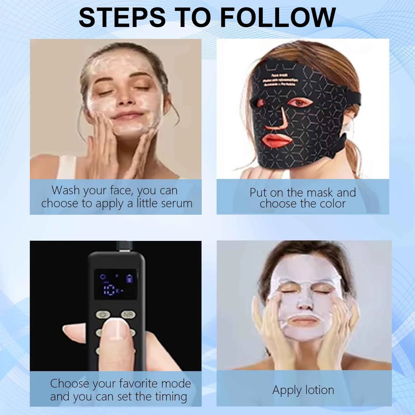 UBilli 4 Modes Portable LED Face Mask Light Therapy For Anti Aging Wrinkles