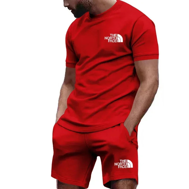 Men's Breathable Athletic Tee And Sweatpants Set For Workout