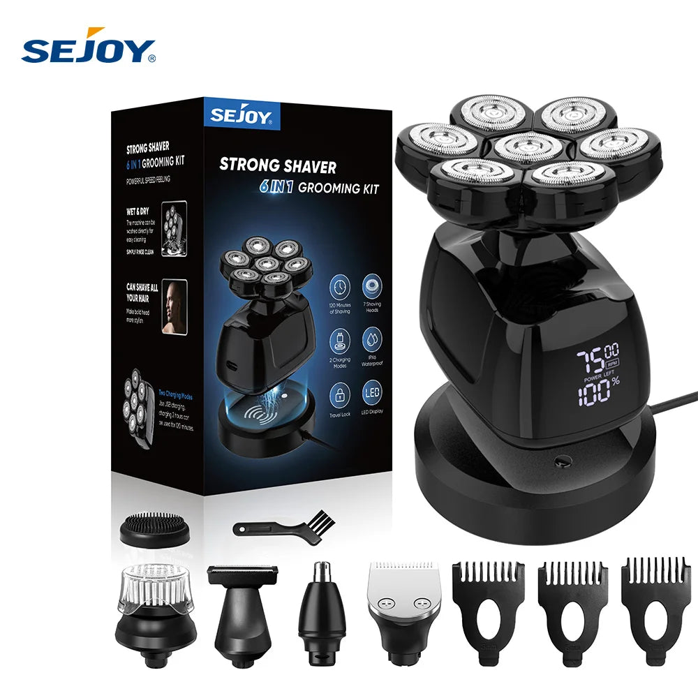 SEJOY 7D Head Shaver 6-In-1 Electric Razor Kit For Men