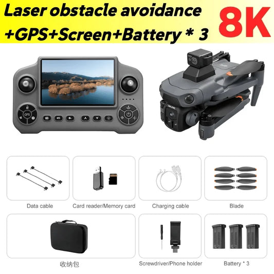 V918 Max Drone Laser Obstacle Avoidance 8K GPS Professional Camera FPV 3000M RC Quadcopter with LCD Screen Remote Control Gifts