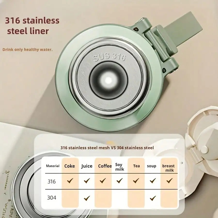 304 Stainless Steel Vacuum Insulated Water Bottle With Cup Lid And Carry Strap